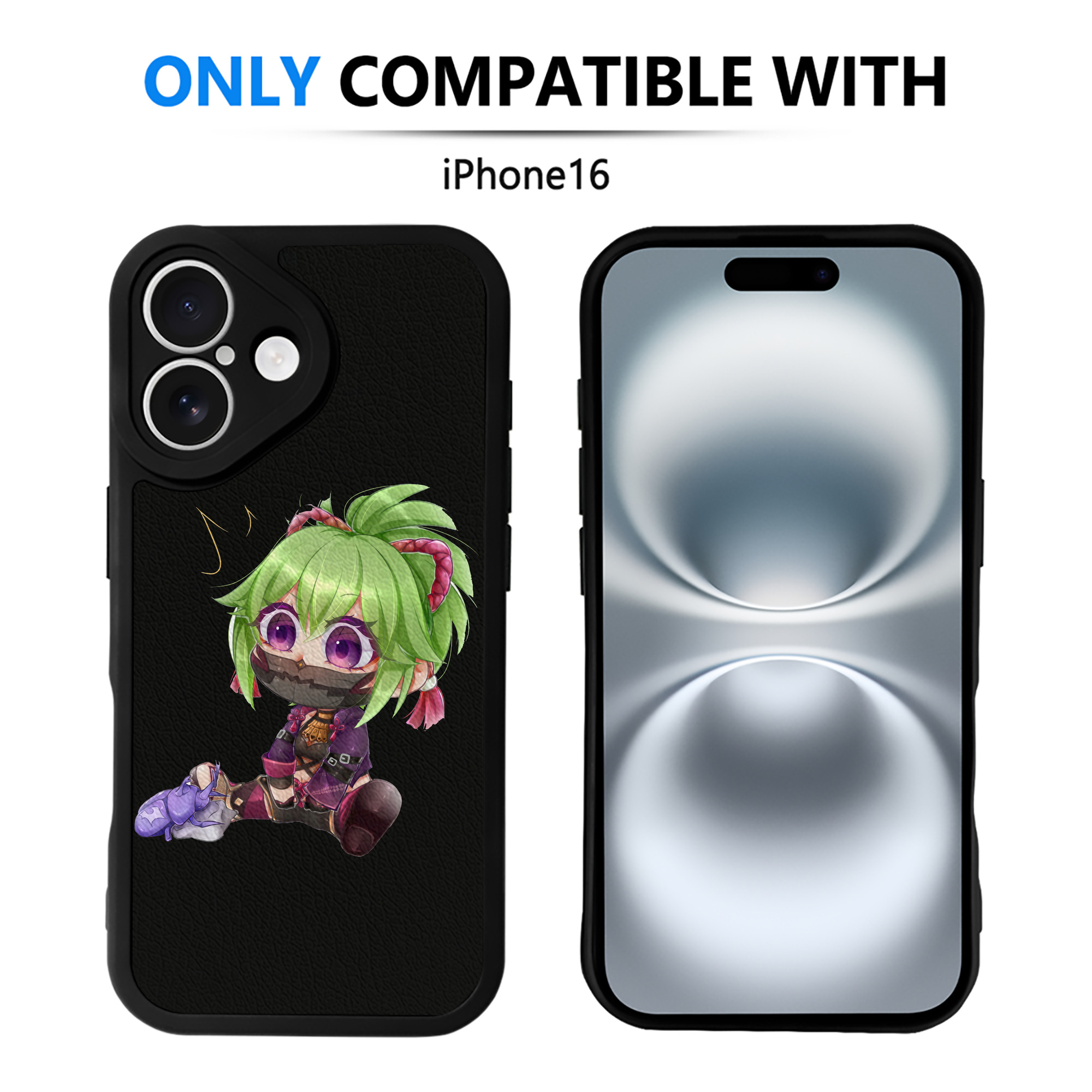 げんし神  久岐忍 くき しのぶ genshin Kuki Shinobu 【iPhone 16シリーズ対応】シリコンスマホケース（レザー調） 材質：シリコン